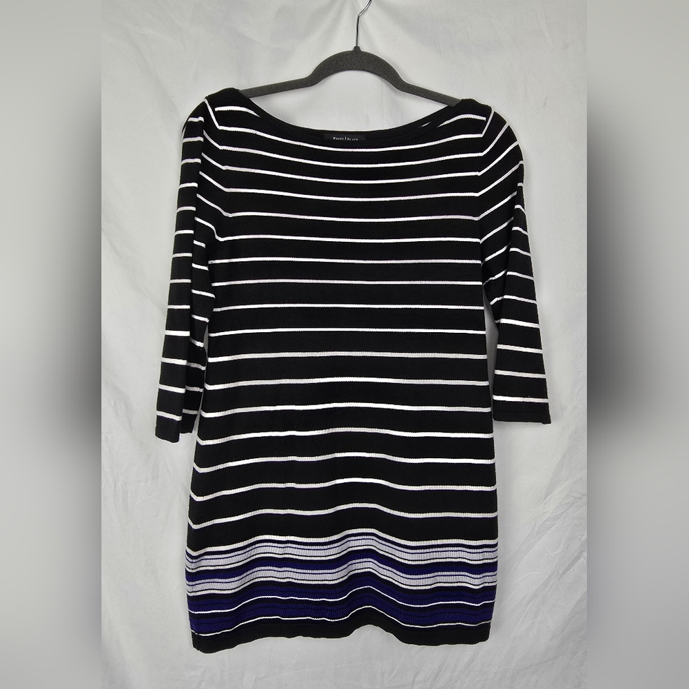 White House Black Market Striped Minimalist Boxy Boat Neck Tunic Top sz M